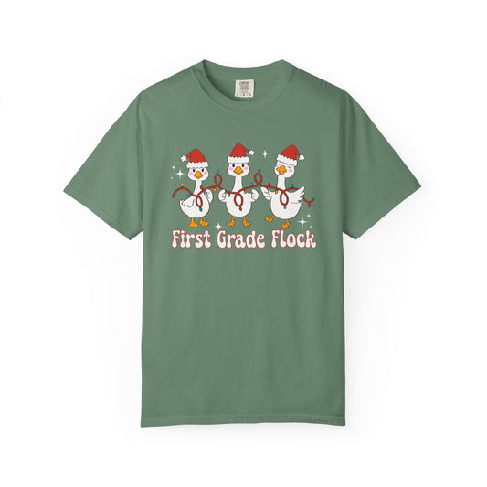 First Grade Flock Goose Christmas Tee